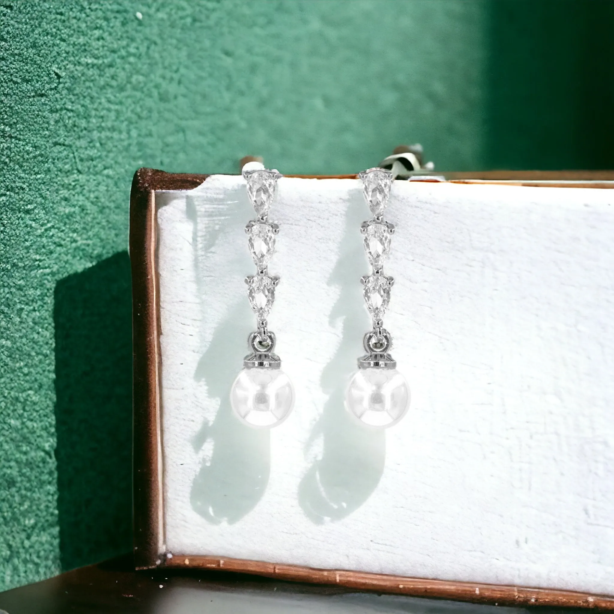 Gold or Silver CZ & Pearl Drop Earrings