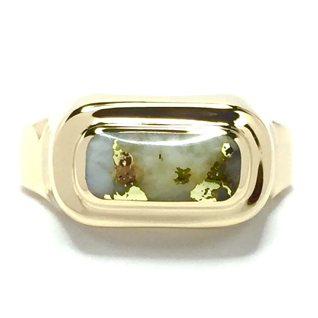 Gold Quartz Ring Oval Inlaid Design