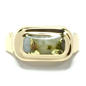 Gold Quartz Ring Oval Inlaid Design