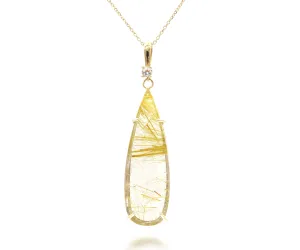 Golden Rutilated Quartz Long Teardrop Necklace
