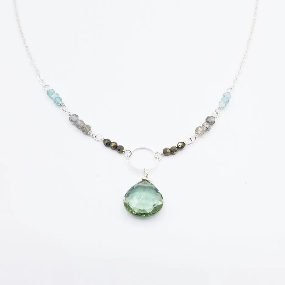 Green Amethyst Sterling Silver Ring Necklace