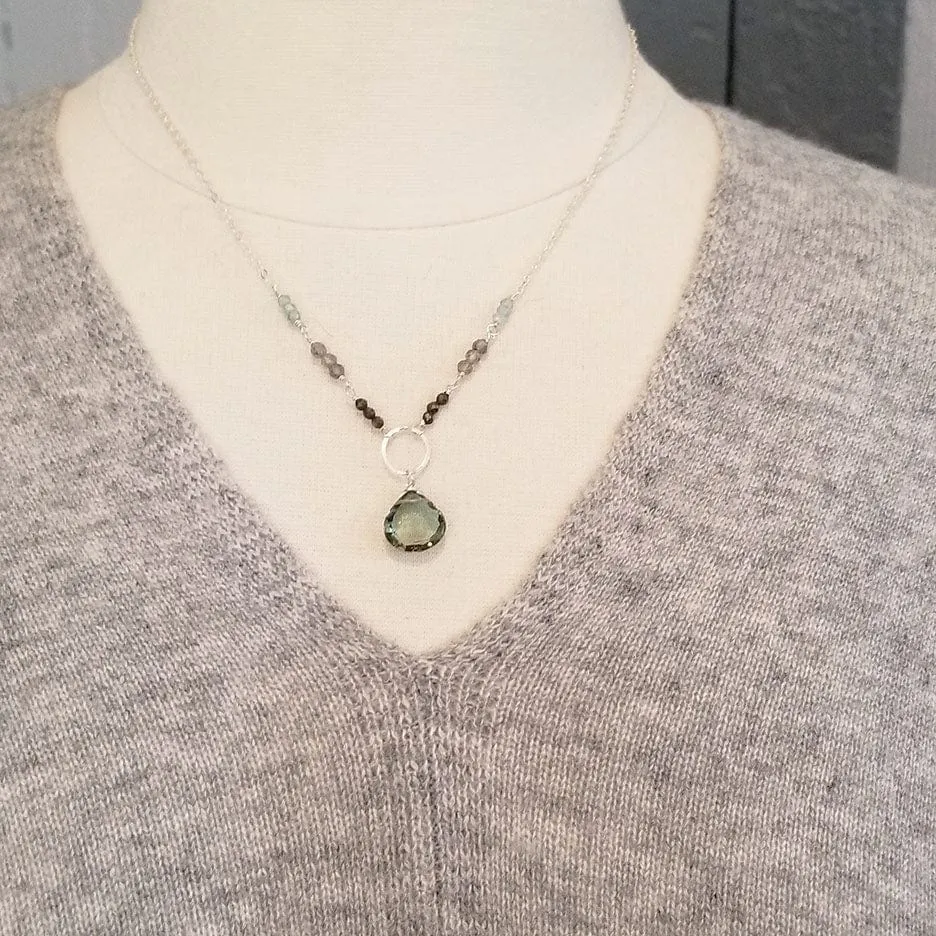 Green Amethyst Sterling Silver Ring Necklace