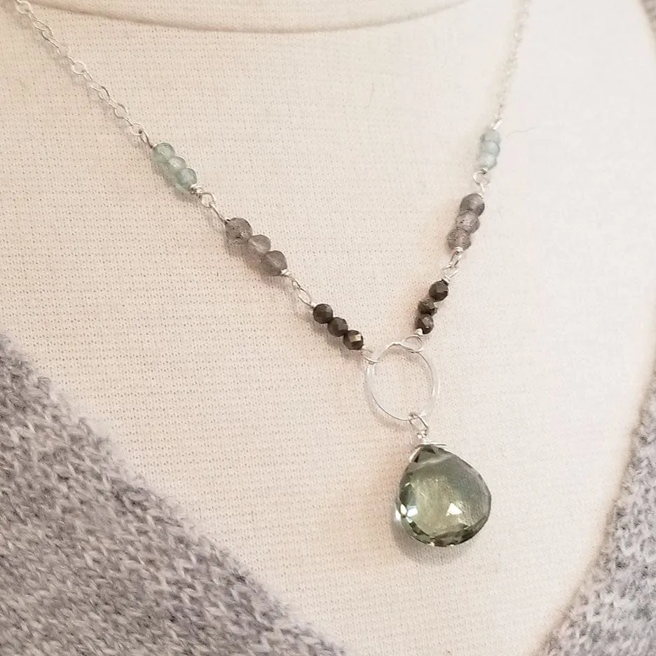 Green Amethyst Sterling Silver Ring Necklace