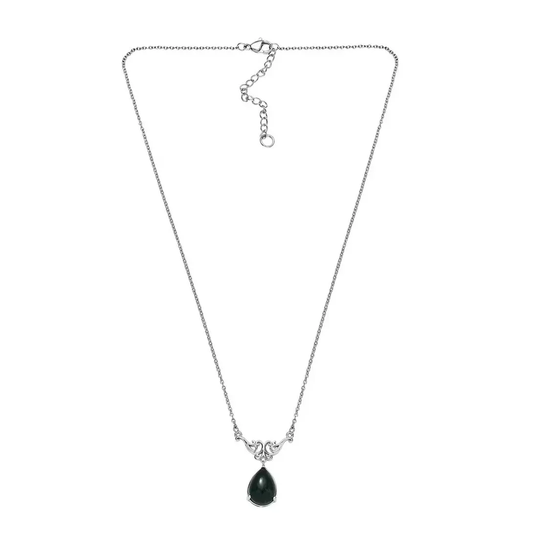 Karis Green Aventurine 5.85 ctw Pear Shape Platinum Chain Necklace 18 Inches New