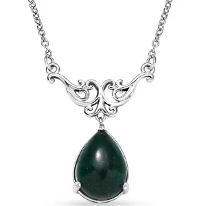 Karis Green Aventurine 5.85 ctw Pear Shape Platinum Chain Necklace 18 Inches New