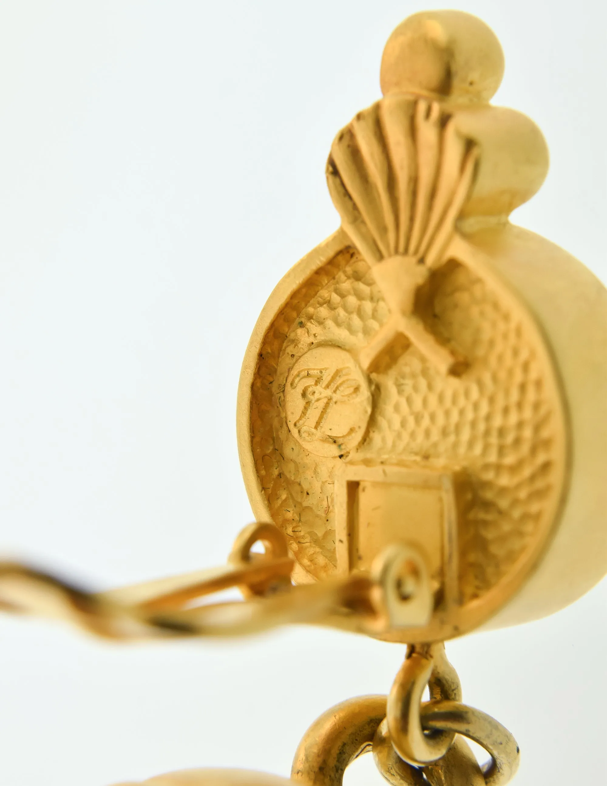 Karl Lagerfeld Vintage Gold and Pearl Dangle Earrings