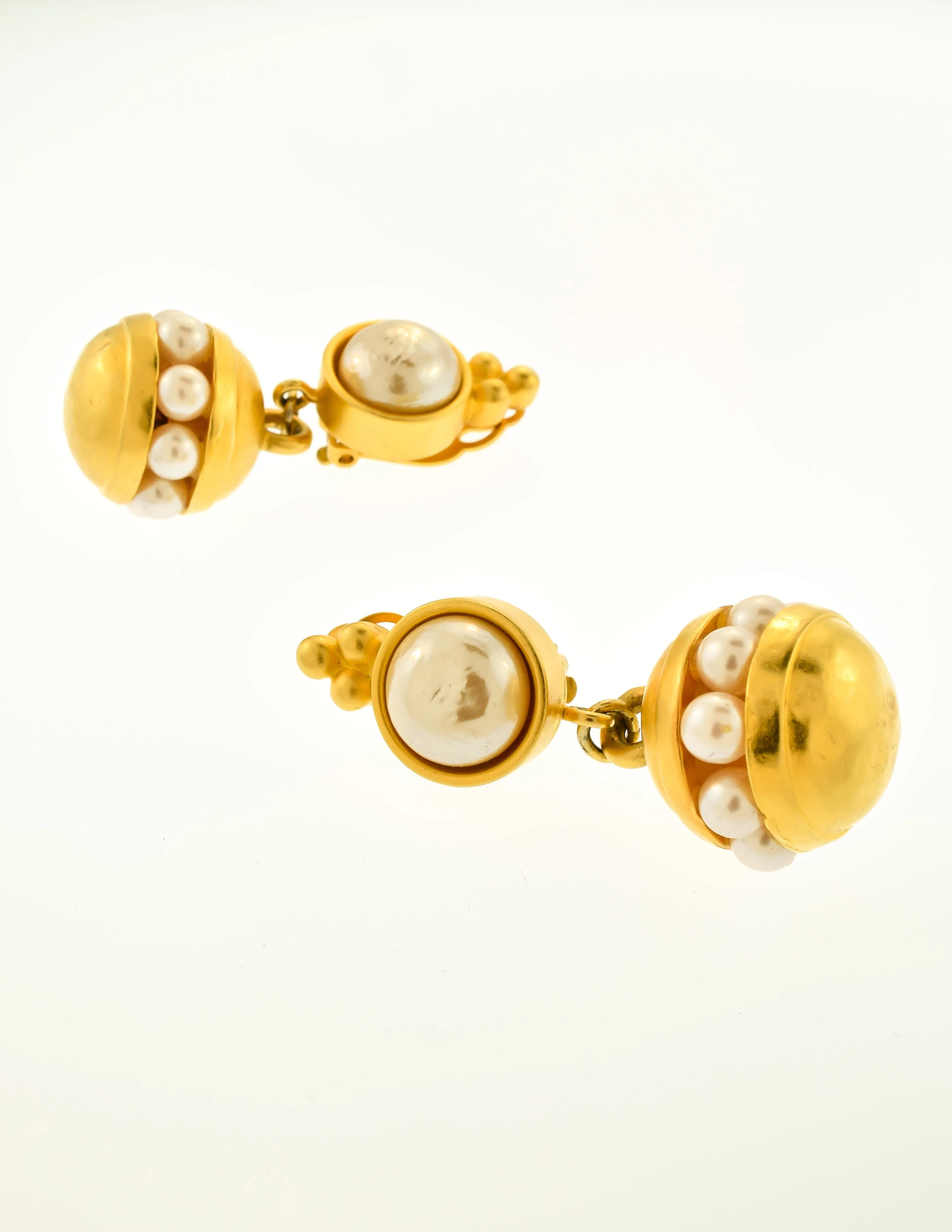 Karl Lagerfeld Vintage Gold and Pearl Dangle Earrings