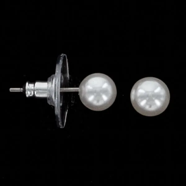 Ladies 6MM White Pearl Earrings