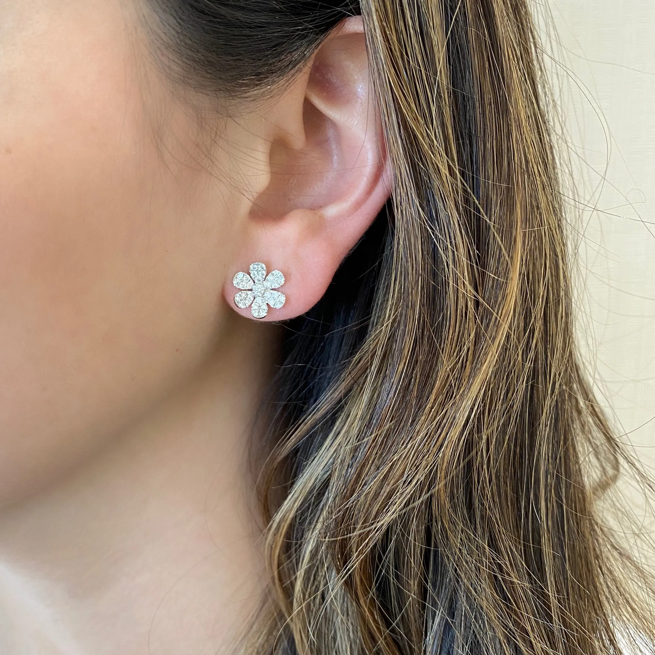 Large Diamond Flower Stud Earrings