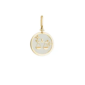 Libra Zodiac White Quartz and Diamond Pendant