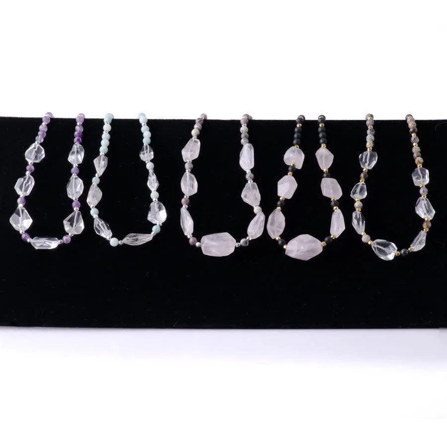 Limited Edition Crystal Quartz Nugget with Gemstones and Hematite Beads Necklace Kit - Amazonite and Silver