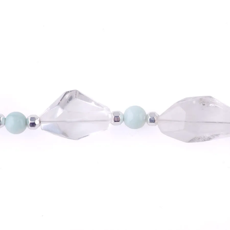 Limited Edition Crystal Quartz Nugget with Gemstones and Hematite Beads Necklace Kit - Amazonite and Silver