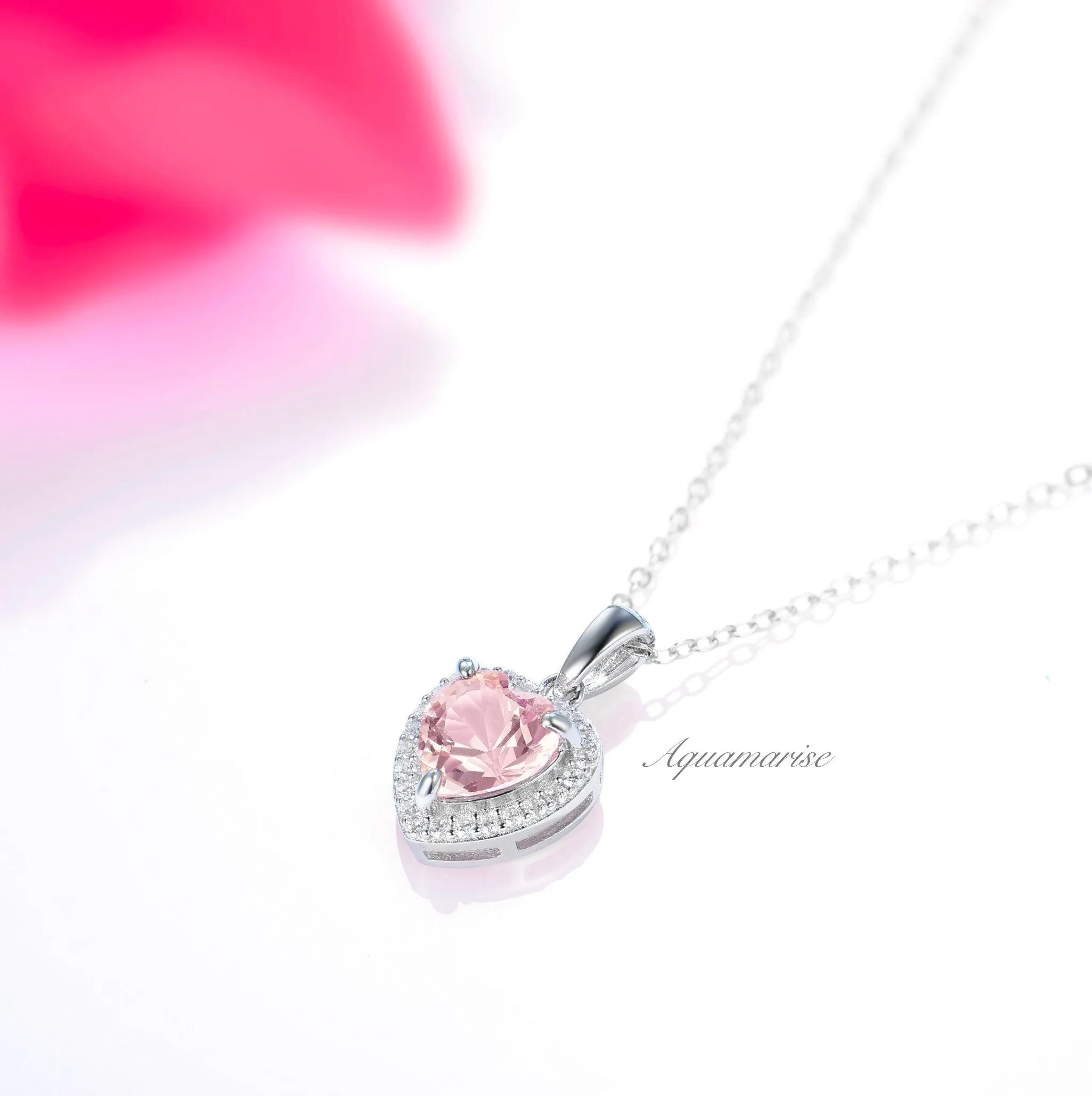Love Morganite Necklace- Sterling Silver