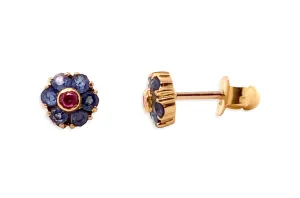 Mini Earrings 14kt Gold Flowers Sapphire Studs