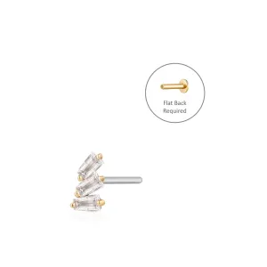 MONA | Baguette Trio White Sapphire Threadless Flatback Earring