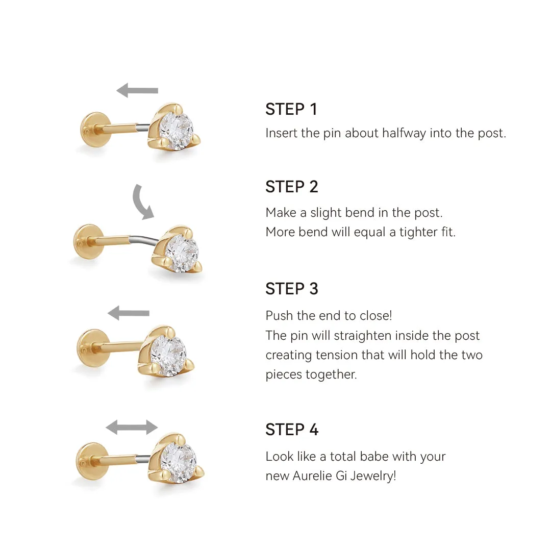 MONA | Baguette Trio White Sapphire Threadless Flatback Earring