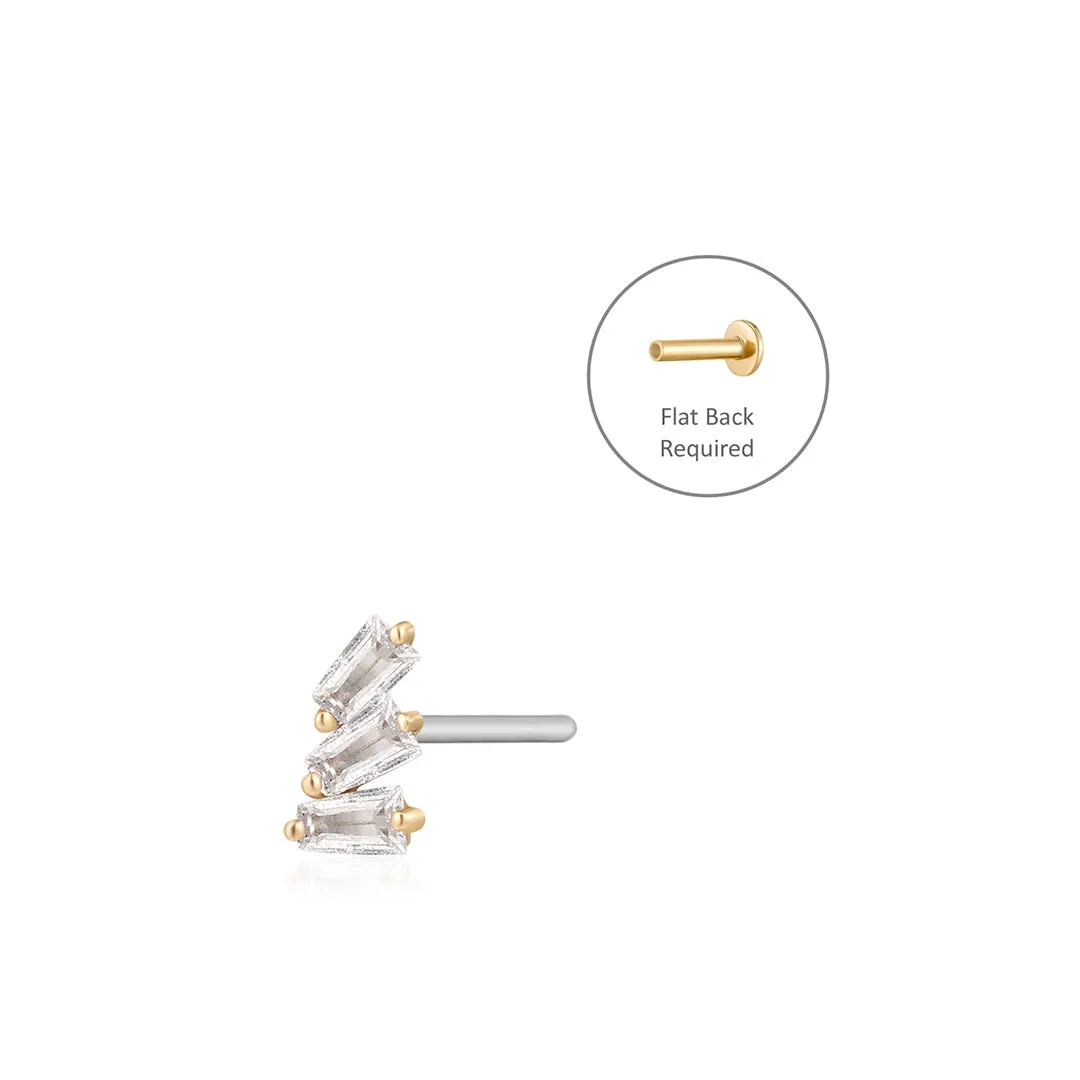 MONA | Baguette Trio White Sapphire Threadless Flatback Earring