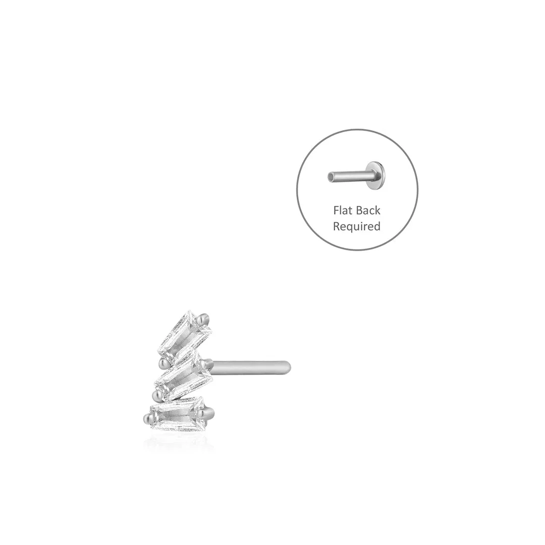 MONA | Baguette Trio White Sapphire Threadless Flatback Earring