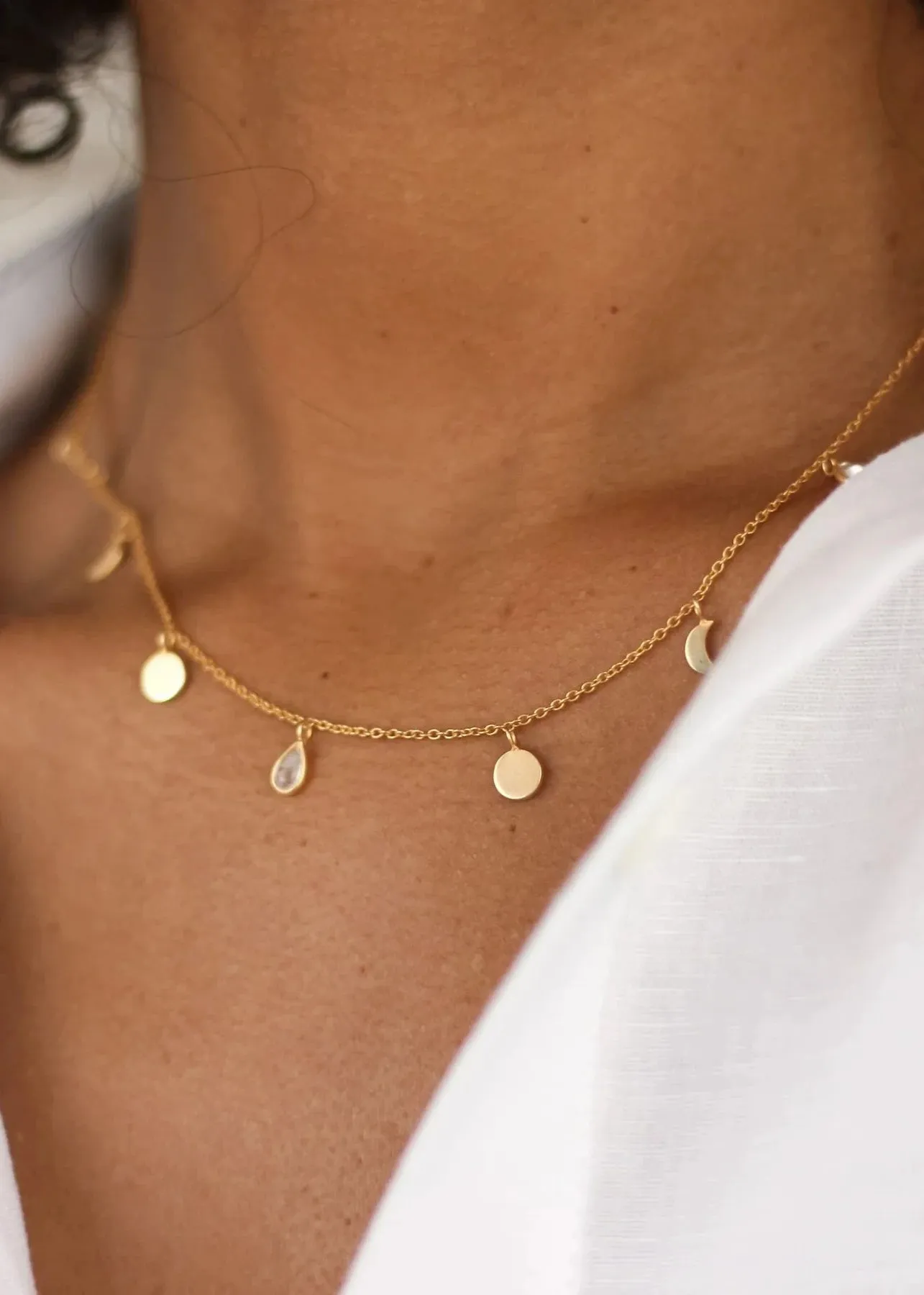 Moonstone Lunar Necklace In Gold Plated