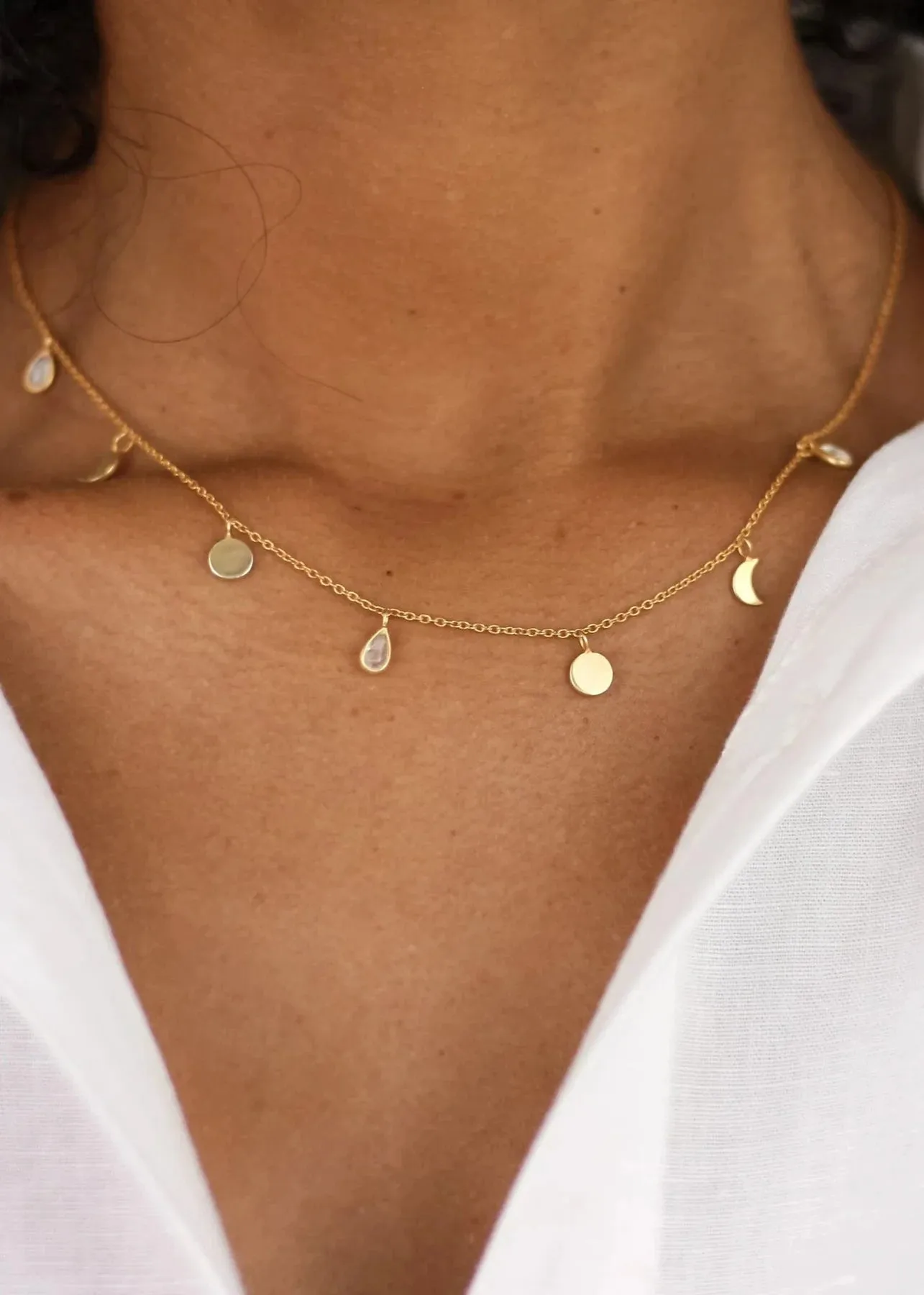Moonstone Lunar Necklace In Gold Plated