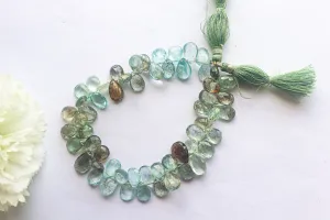 Moss Aquamarine Pear Briolette Faceted | 8x10-10x14mm Graduated | 57 Pieces Full Strand | 9 inch |  AAA  Quality Natural Aquamarine beads
