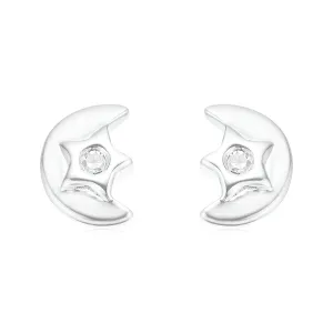 My First Diamond Kids Sterling Silver Moon Stud Earrings