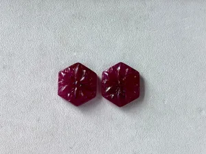 Natural Ruby Gemstone Hand-Carved Pair