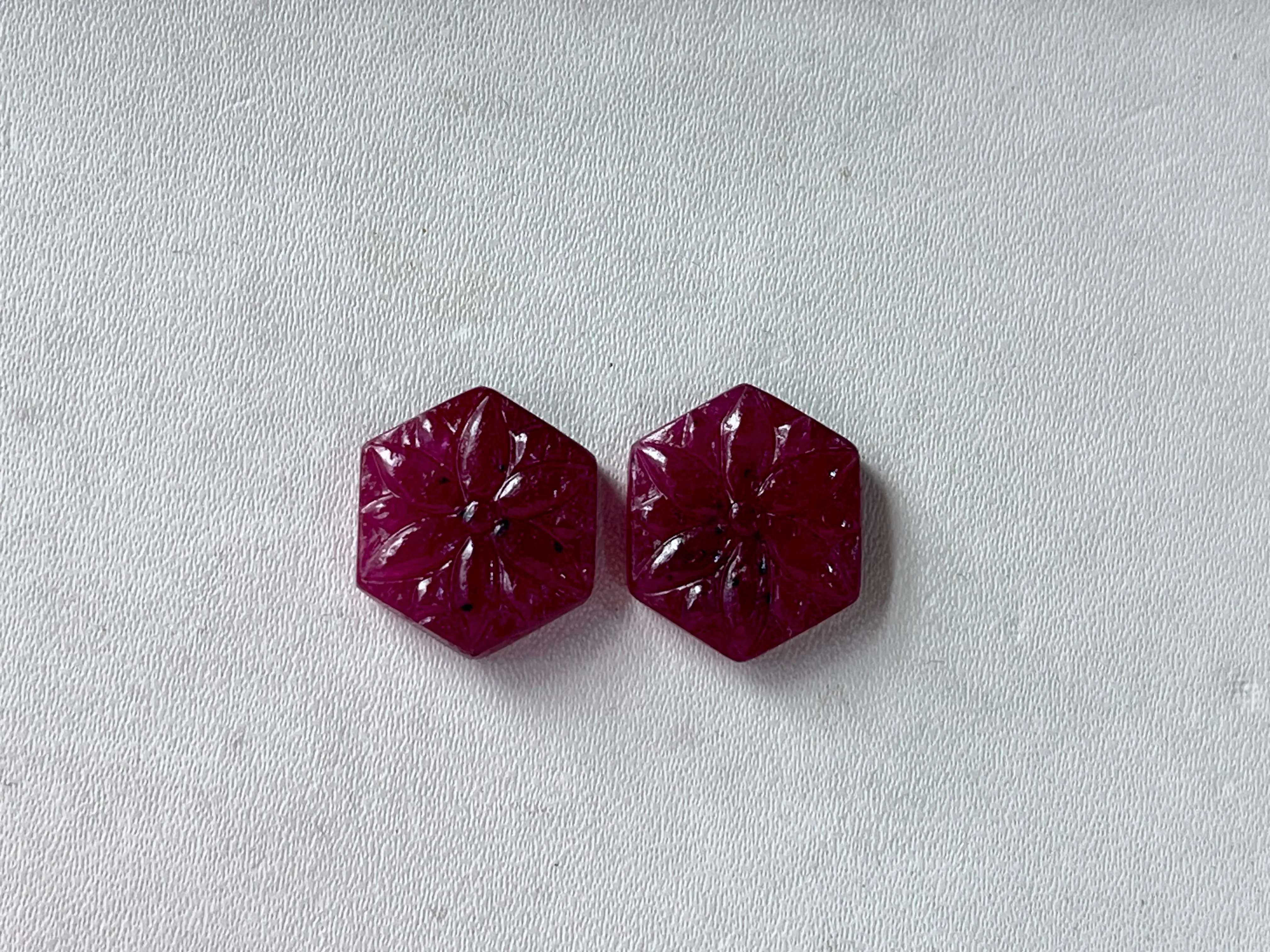 Natural Ruby Gemstone Hand-Carved Pair