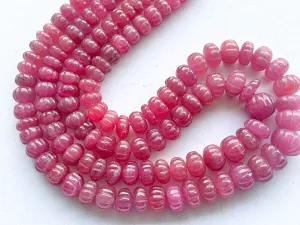 Natural Ruby Glass Filled Carving Melons Shape Beads | 16 inch