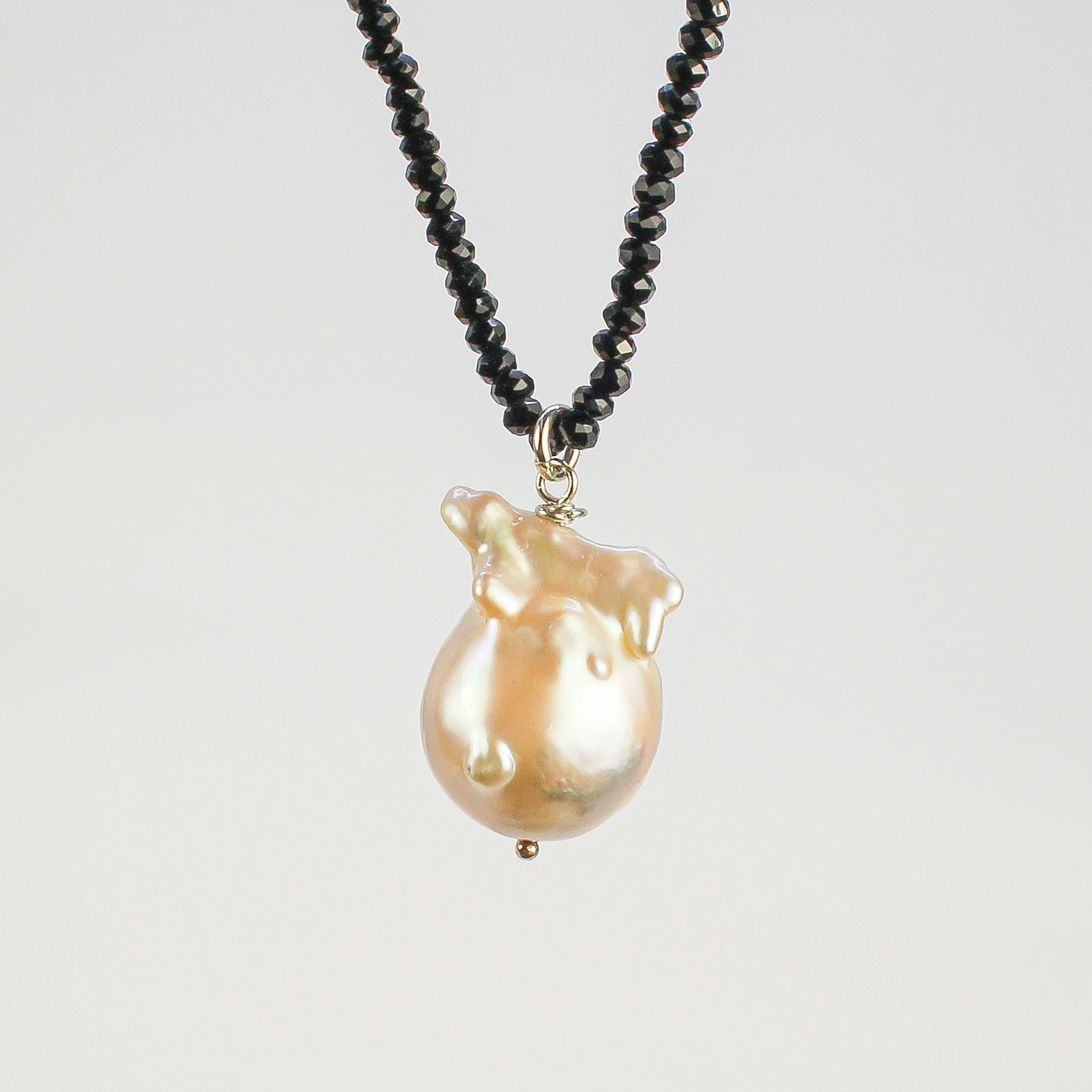 NEW! Baroque Pearl Pendant on Black Spinel Necklace by Rina Young