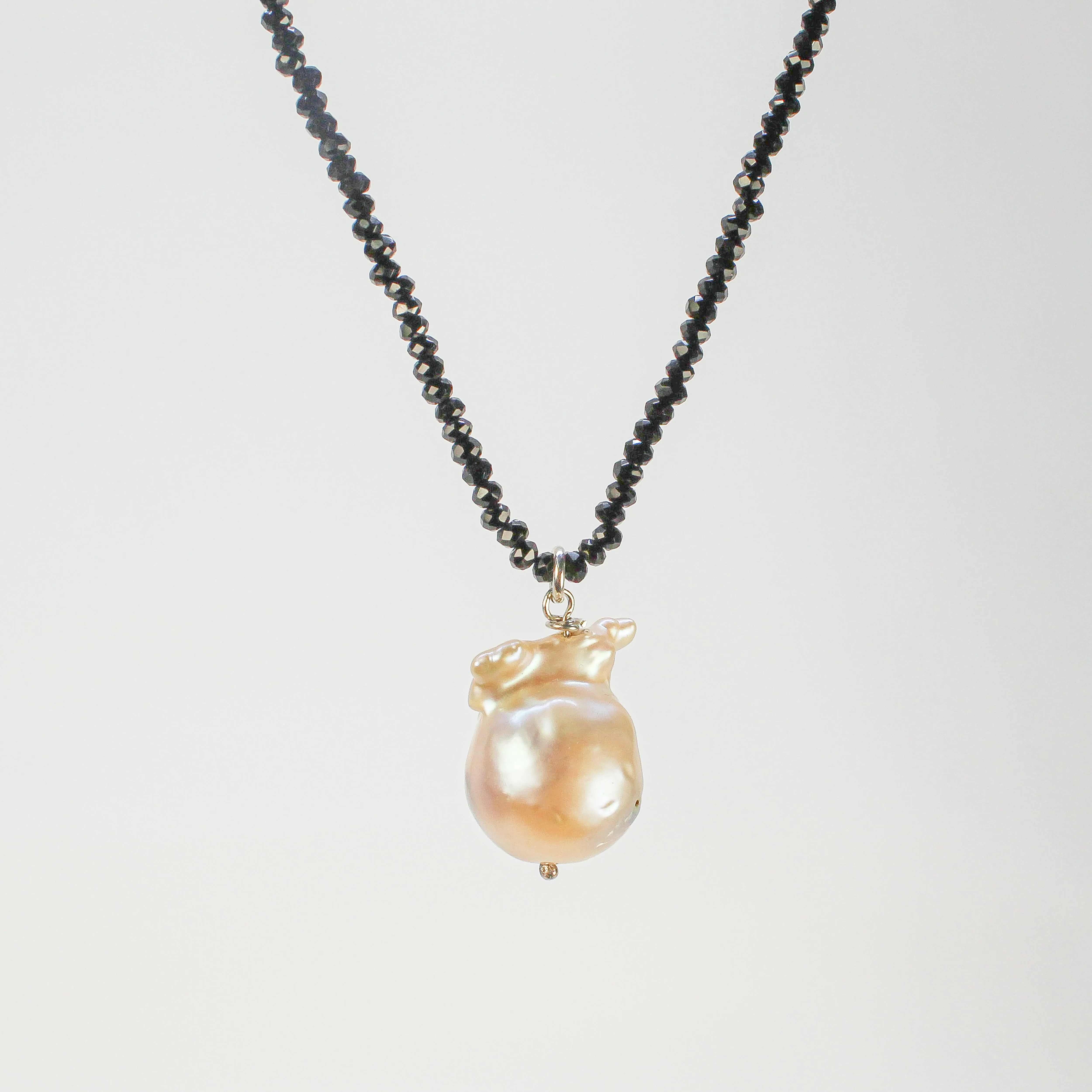 NEW! Baroque Pearl Pendant on Black Spinel Necklace by Rina Young
