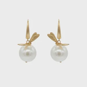 NTA Bronze Dragonfly Large Pearl Hook Earrings