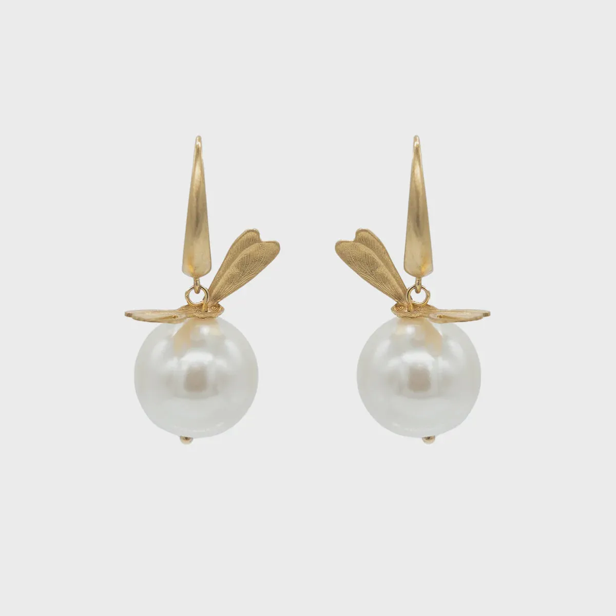 NTA Bronze Dragonfly Large Pearl Hook Earrings