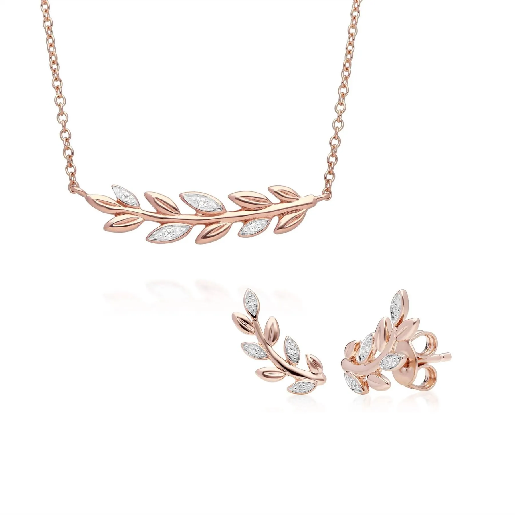 O Leaf Diamant Halskette & Ohrstecker Satz in 9ct Rose Gold