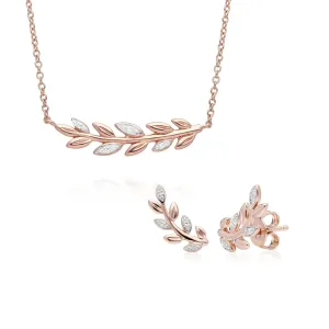 O Leaf Diamant Halskette & Ohrstecker Satz in 9ct Rose Gold