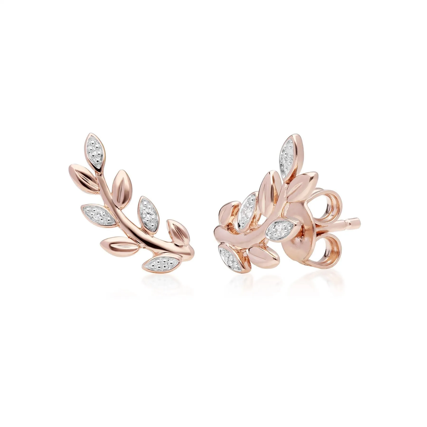 O Leaf Diamant Halskette & Ohrstecker Satz in 9ct Rose Gold