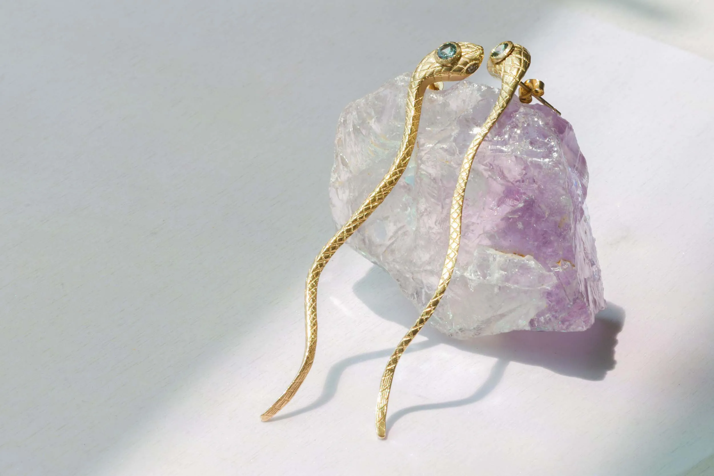 Ornata Ophidia Earrings / Green Sapphires