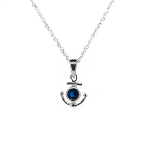 Outlander Inspired Anchor Silver Pendant with Sapphire Coloured Stone