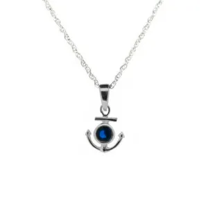 Outlander Inspired Anchor Silver Pendant with Sapphire Coloured Stone
