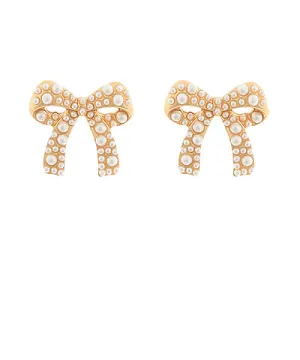 Pave Pearl Bead Ribbon Earrings