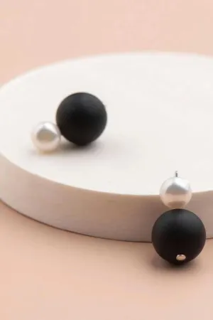 Pearl Stud with Semi Precious Drop Earring | Black Onyx
