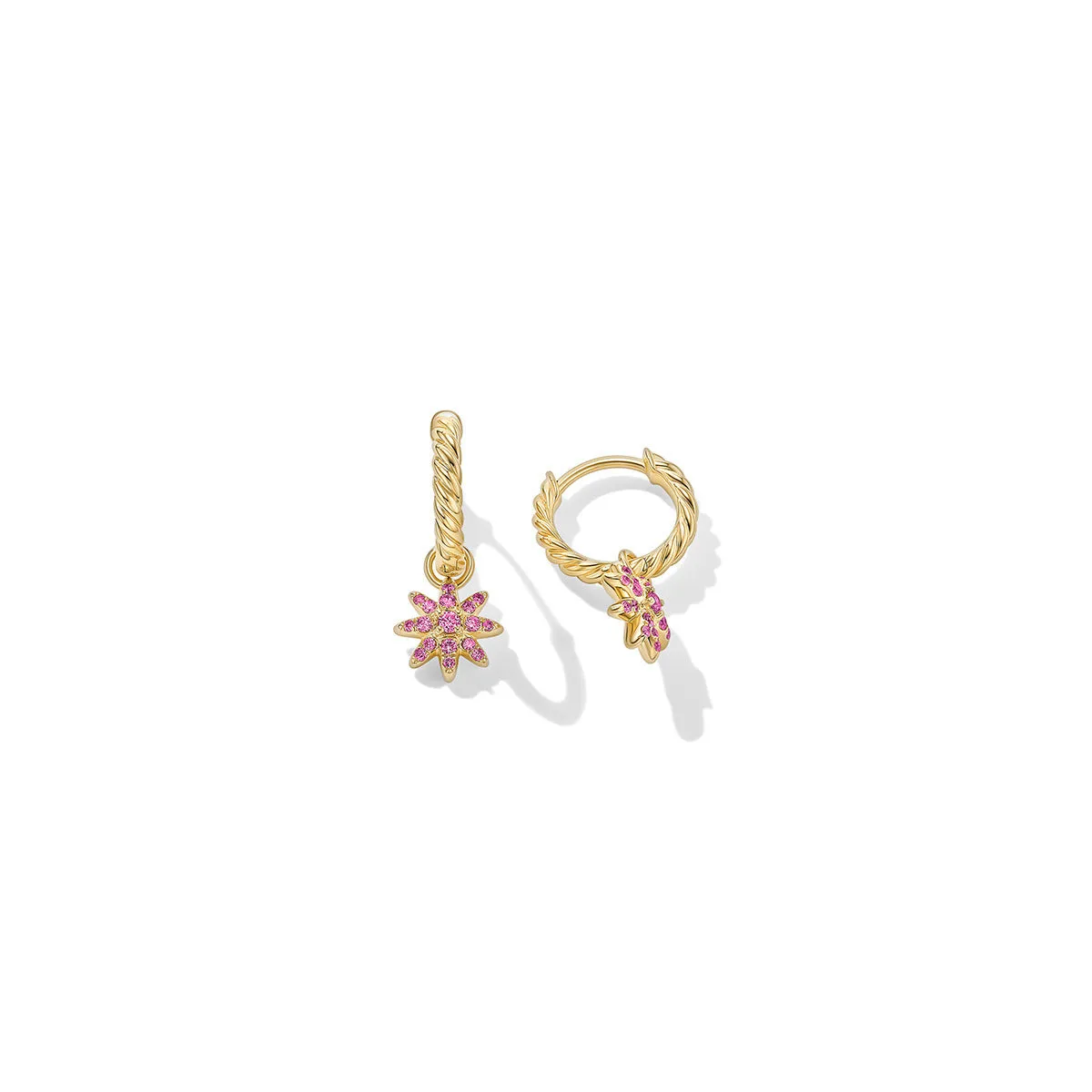 Petite Interchangeable Starburst Drop Earrings in 18K Yellow Gold with Pink Sapphires