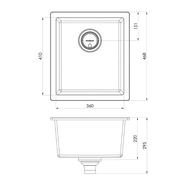 Phoenix 5000 Series Single Bowl Quartz Resin Sink 418 x 468mm Matte White