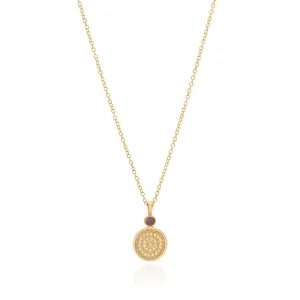 Pink Ruby Circle Pendant Necklace - Gold - NK10657-GRB