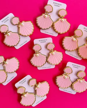 Pink Seashell Dangle Earrings