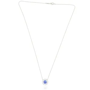 Platinum Tanzanite and Diamond Halo Necklace