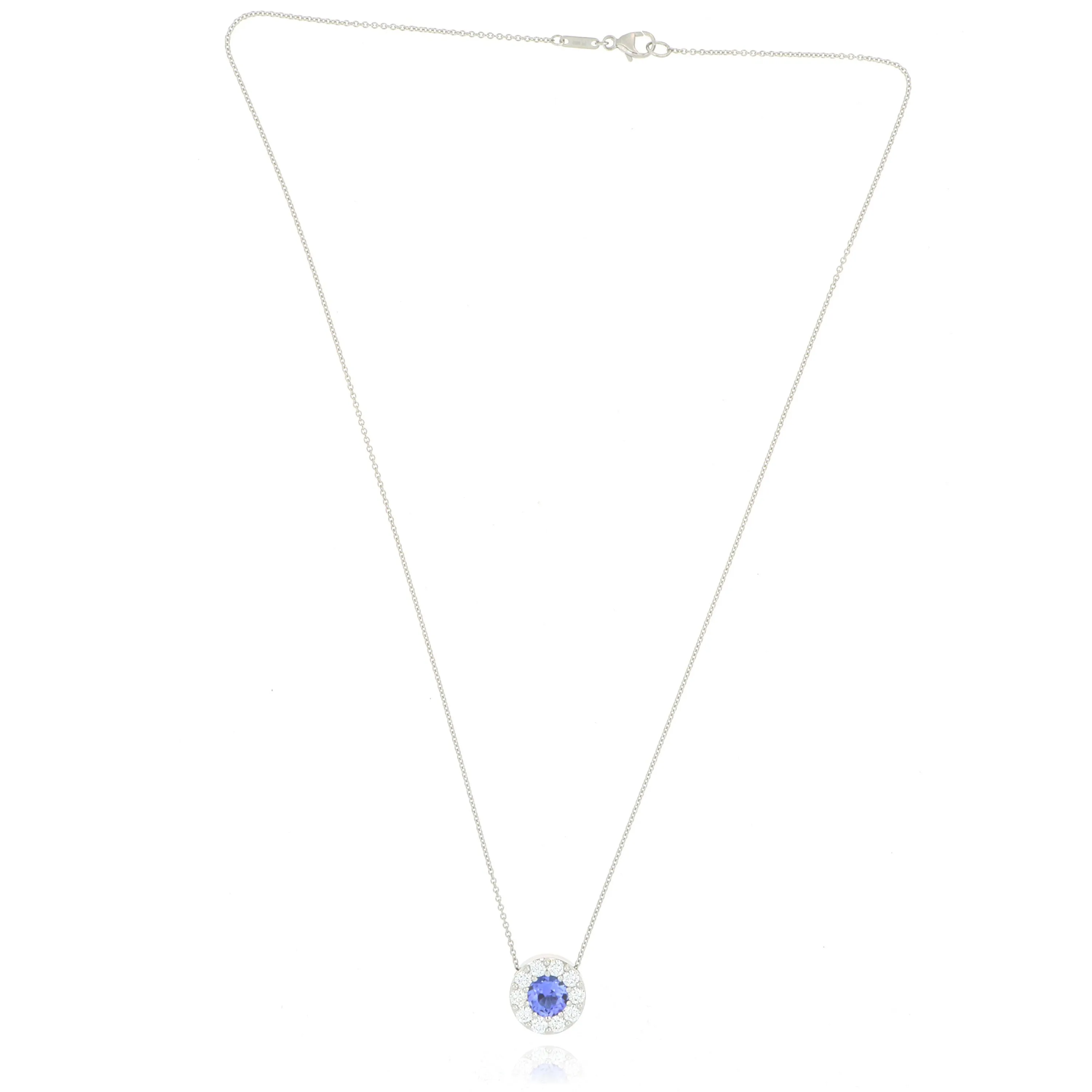 Platinum Tanzanite and Diamond Halo Necklace