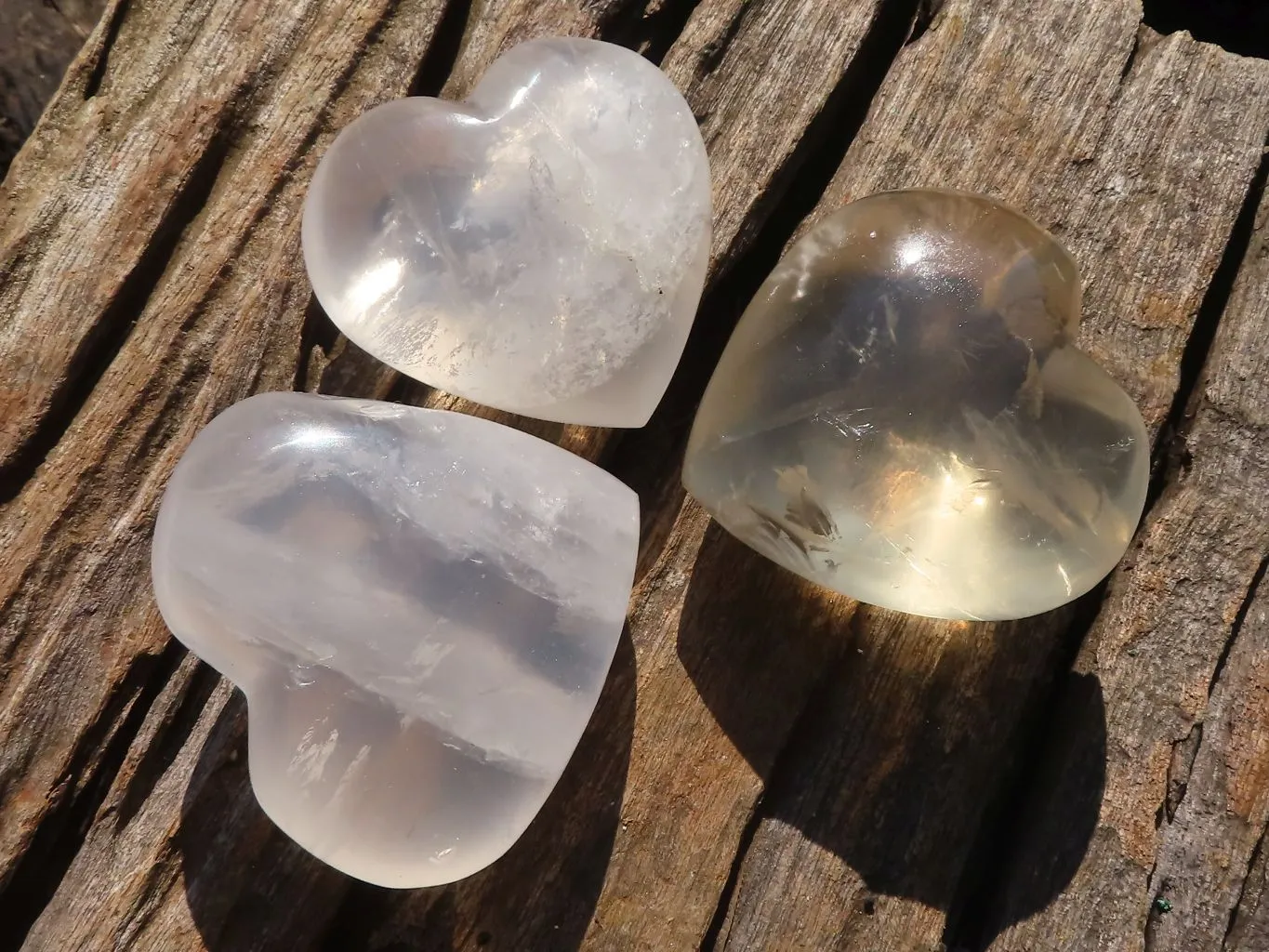 Polished Girasol Pearl Quartz Hearts x 12 From Ambatondrazaka, Madagascar