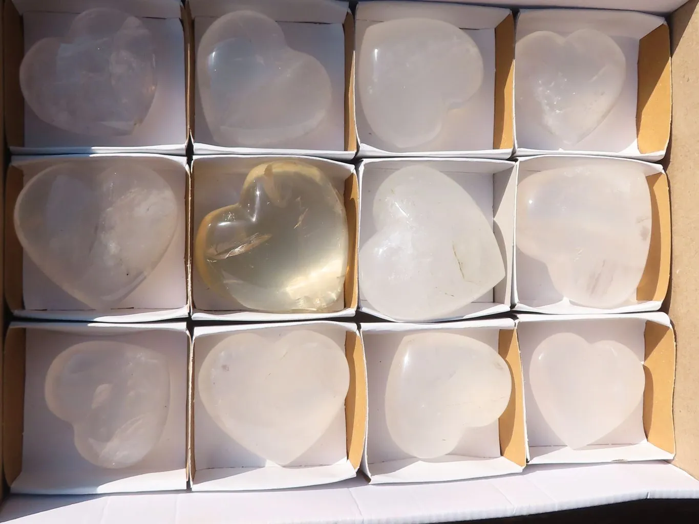 Polished Girasol Pearl Quartz Hearts x 12 From Ambatondrazaka, Madagascar