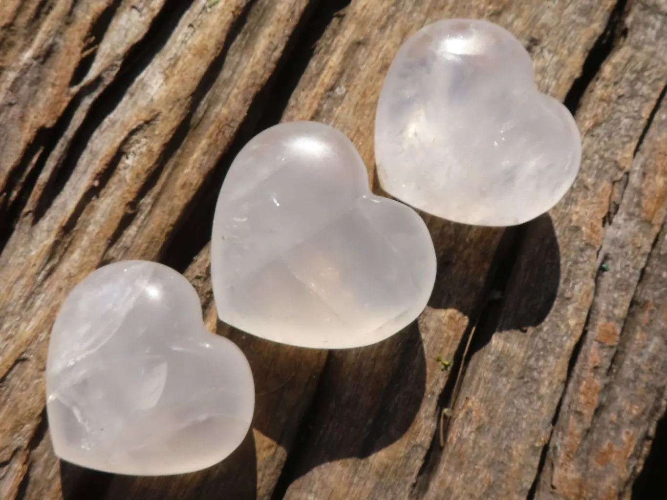 Polished Girasol Pearl Quartz Hearts x 12 From Ambatondrazaka, Madagascar
